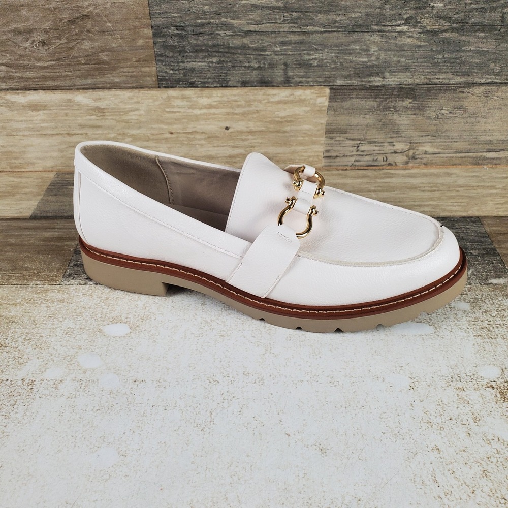 Anne Klein Ezra Womens Loafer Shoes Sz 9 M White Leather Slip On Round Moc Toe